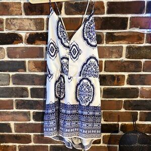 Blue and White Patterned Romper